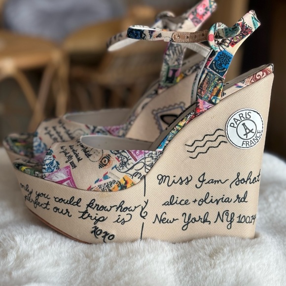 SOLD Alice & Olivia wedges unique sandals ankle strap shoes - Picture 8 of 14